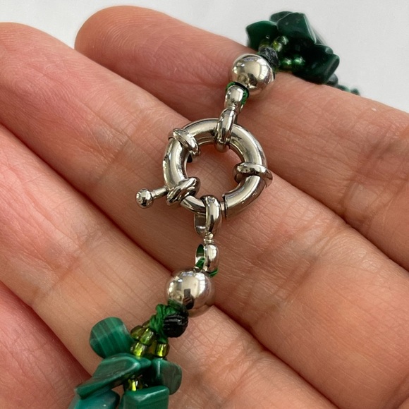 Natural malachite silver tone bracelet - Picture 4 of 6